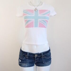 y2k pastel union jack baby tee white coquette graphic